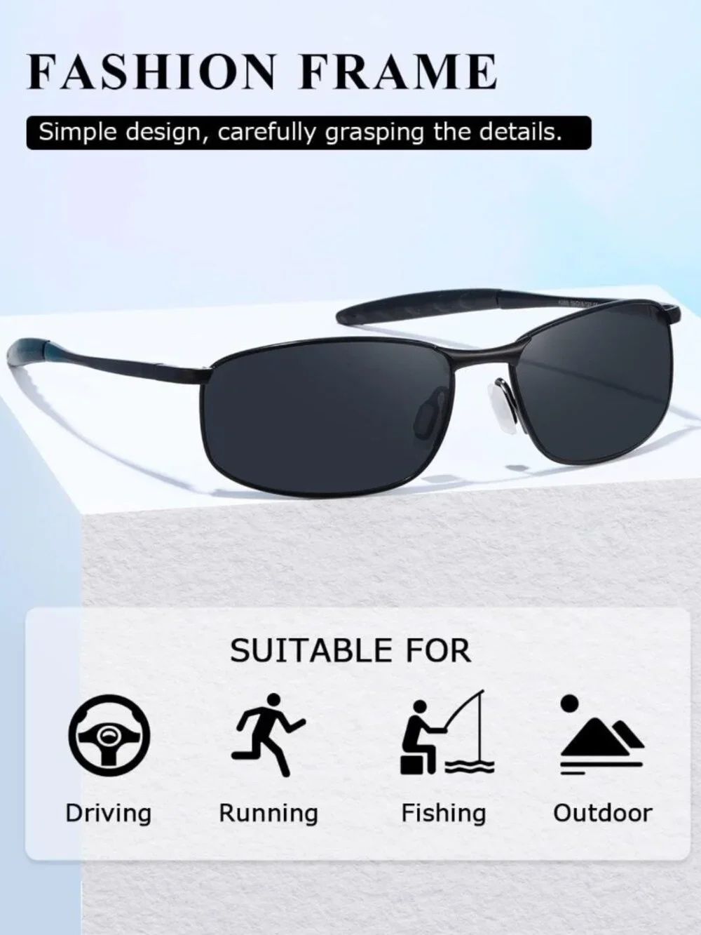 Men's Polarized Rectangular Sunglasses | UV400 Protection, Metal Frame, Retro